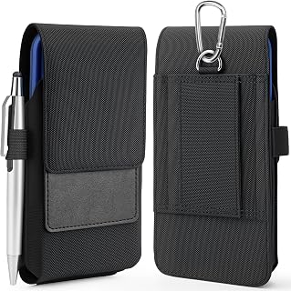 Mopaclle Nylon Phone Holster for iPhone 17 Pro iPhone 16 Pro 16e 15Pro 14 13 12 11,Samsung Galaxy S25 S24 S23 S22 S21 Cell Phone Belt Holder with Carabiner Clip & ID Card Pocket Pouch for Men Women