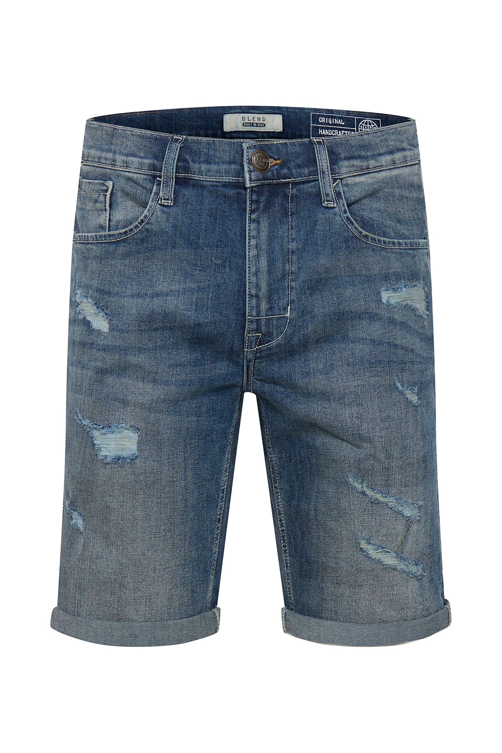 Blend Deniz Herren Jeans Shorts Kurze Denim Hose im Destroyed-Optik aus Stretch-Material Regular Fit