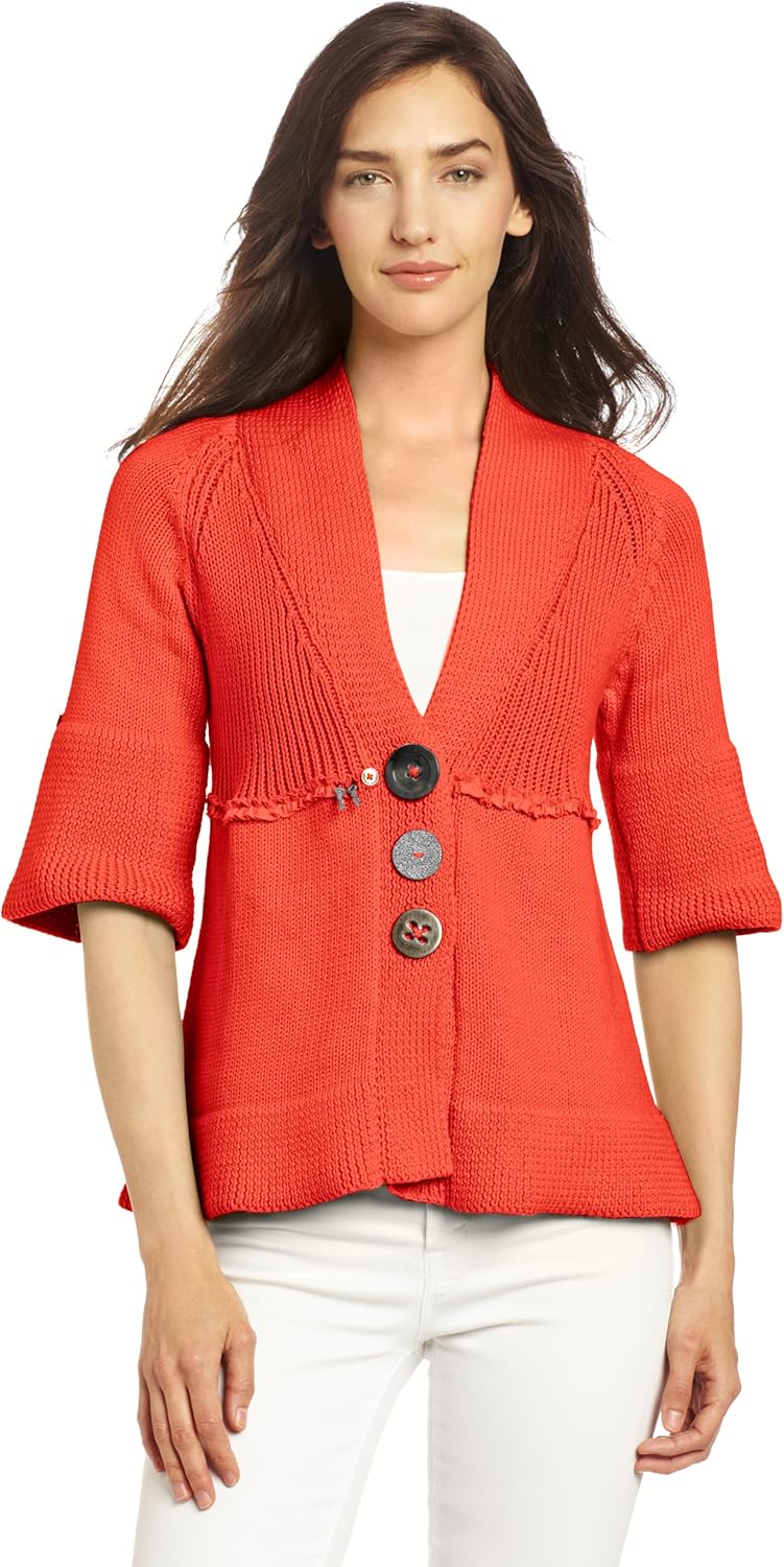 Pure Handknit Women's Eco Ruffle Swing Cardigan Sweater, Cultural Coral