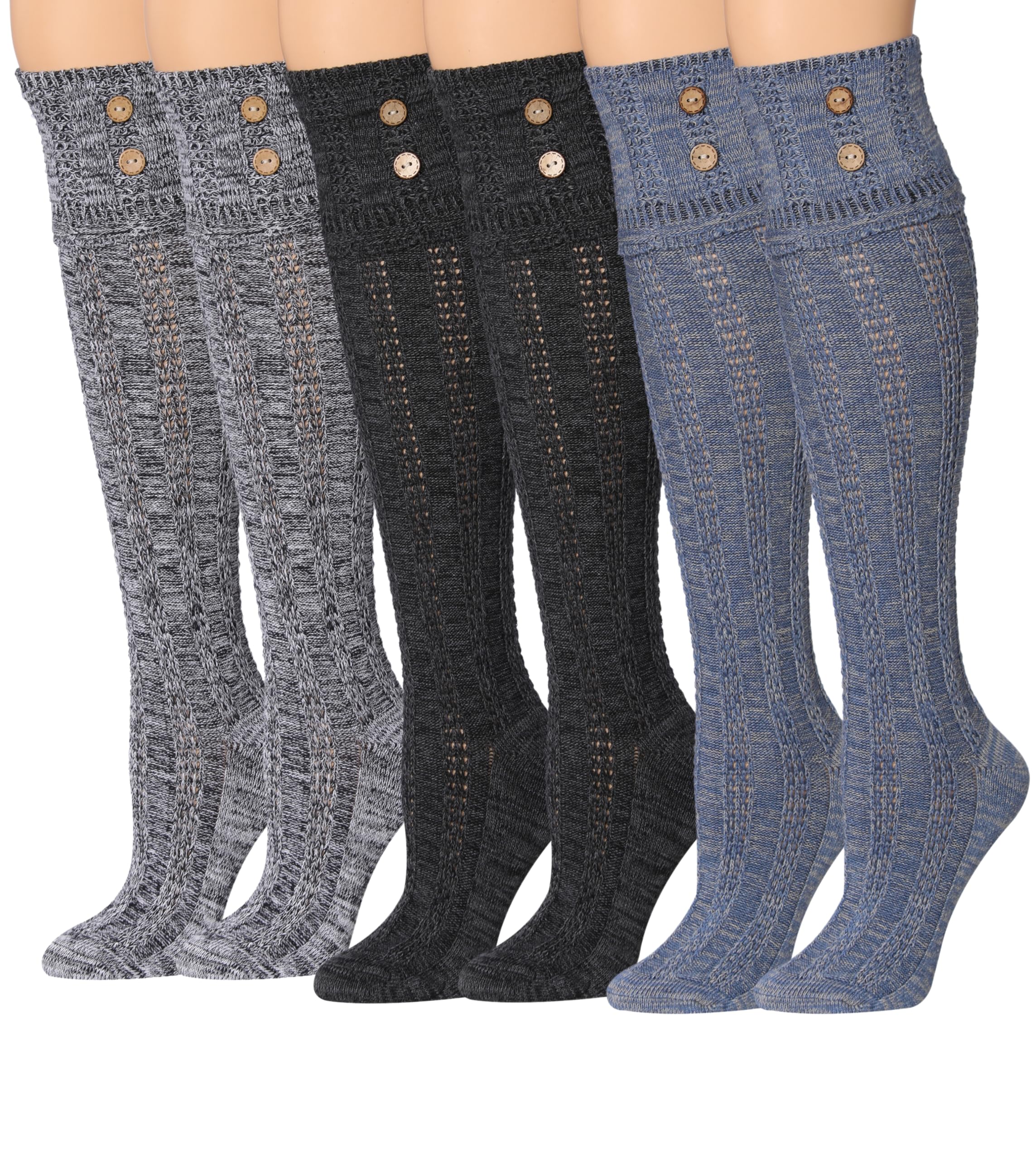 Calcetines bota de mezcla de algodón con botones sobre la rodilla invierno punta tipi para mujer - Imagen 3 de 4