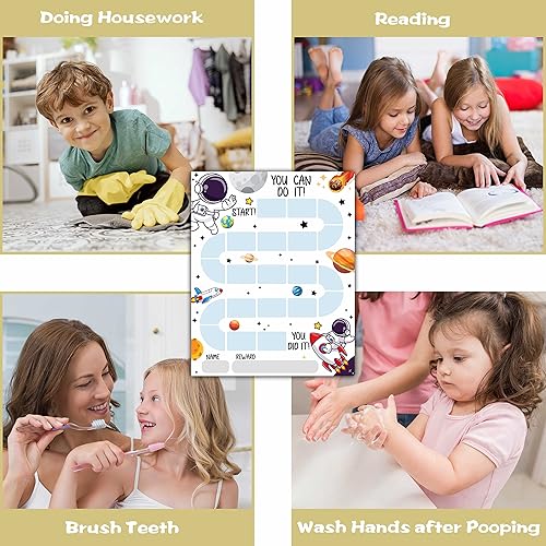 Miniatura 3 de 10 Tablas de Recompensas de Astronautas del Espacio Exterior con 216 Calcomanías Redondas, Tabla de Comportamiento de Incentivos para Niños en Casa