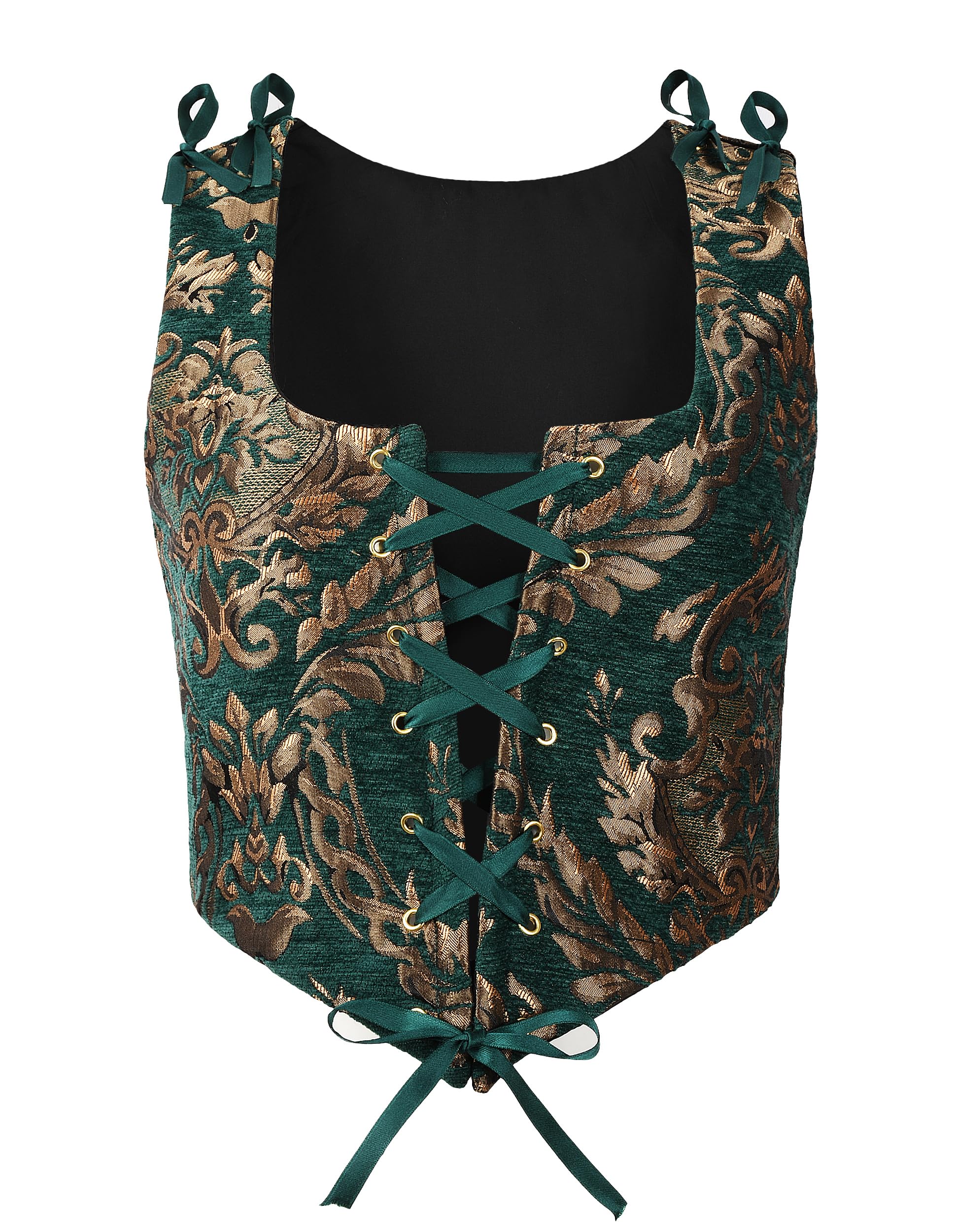 Reminisce Boutique Renaissance Corset Ren Faire Bodice Celtic Pirate Medieval Steampunk, Green/Gold, Small