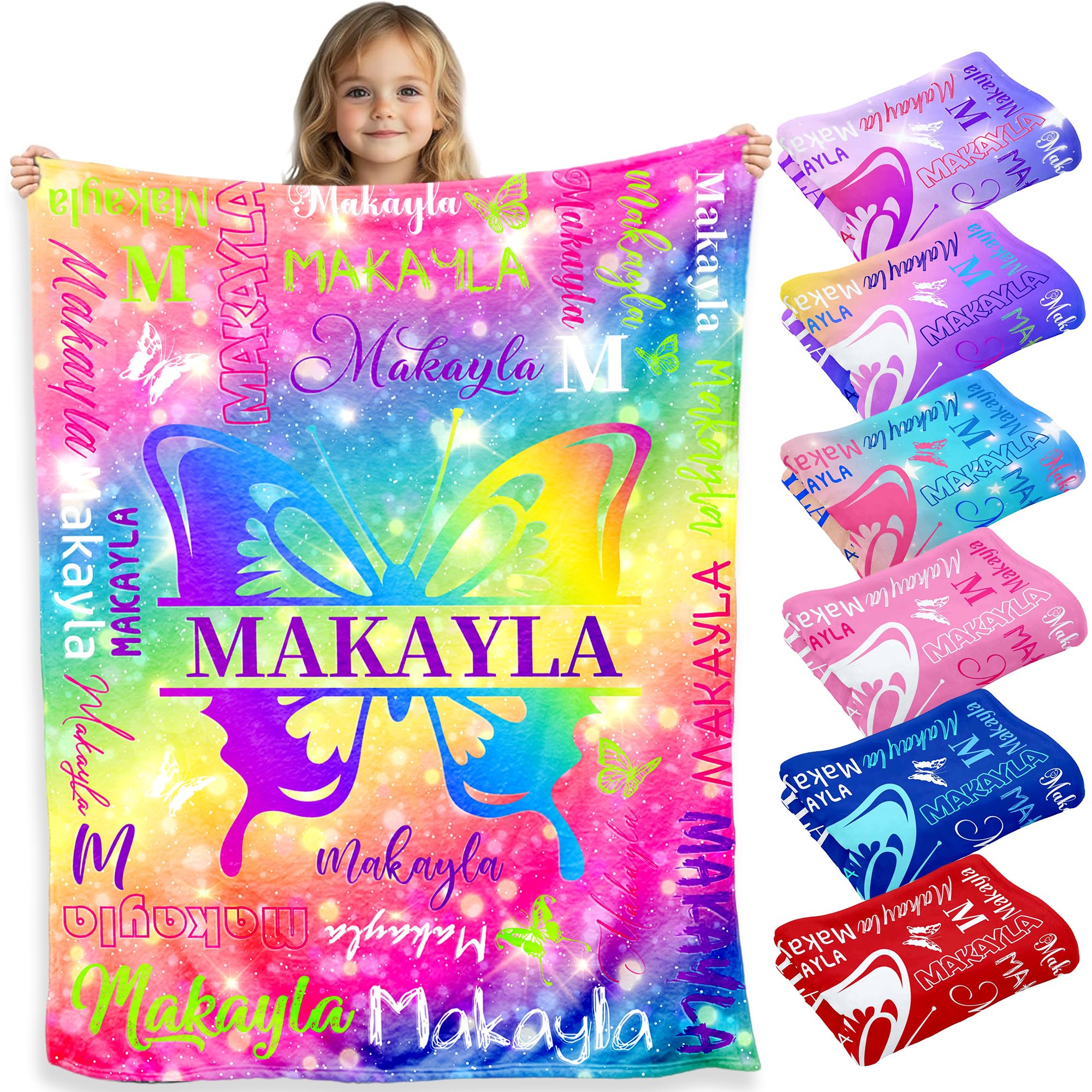 AOFUN Personalized Kids Lightweight Butterfly Blankets and Throws - Customized Blankets with Names - Flannel Fleece