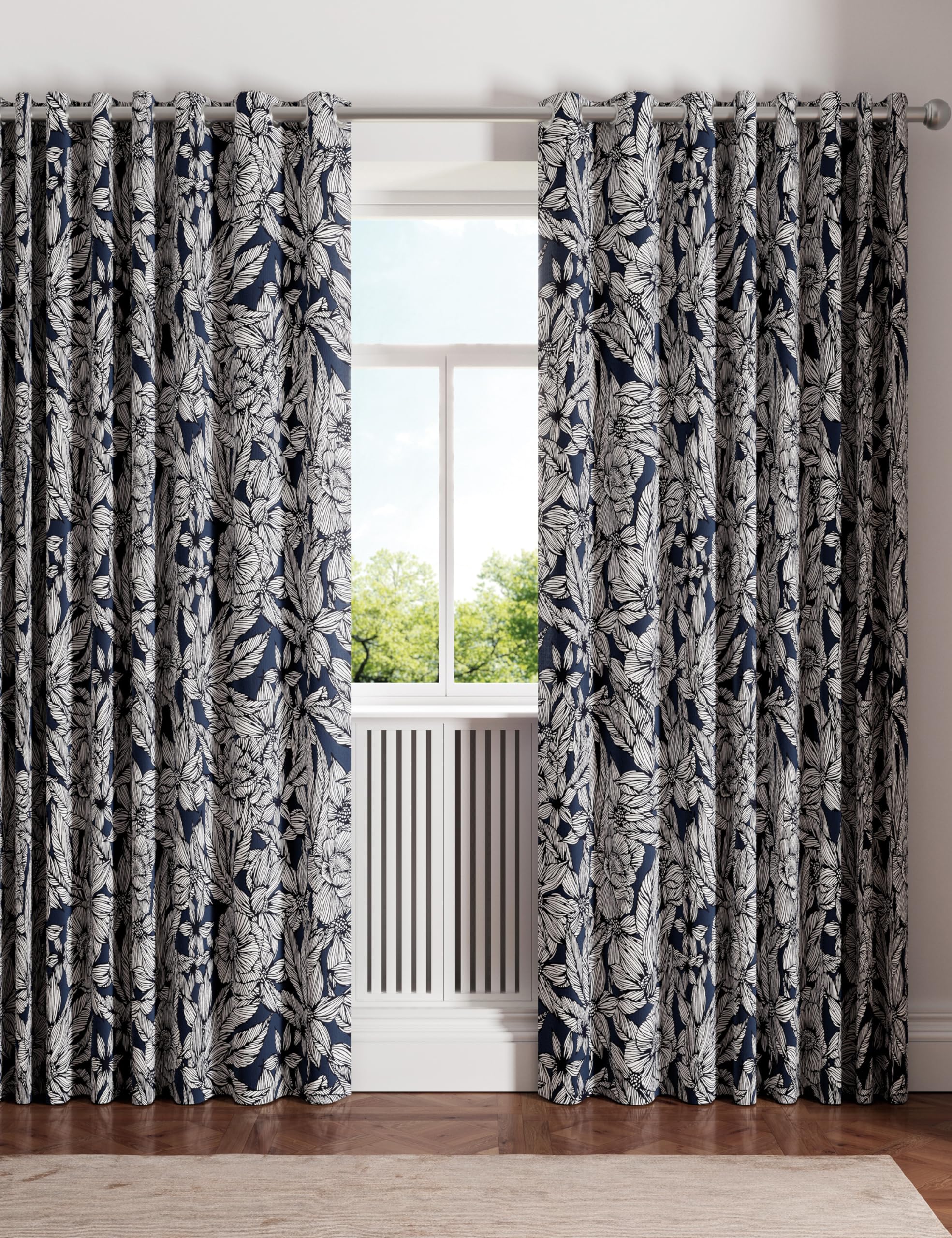 Ted Baker 'Vietnm' Cotton Lined Curtains in Navy | Size: 168cm width x 229cm drop