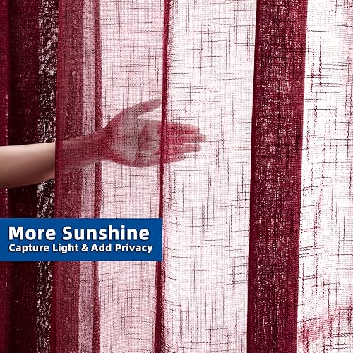Miniatura 4 de AmHoo 2 paneles de cortinas traslúcidas de lino de alta calidad, semicuendras pesadas con ojales en la parte superior, paneles de gasa para