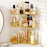 Corner Bathroom Counter Organizer Bathroom Countertop Shelf Makeup Organizer for Vanity Perfume Tray for Corner Storage (3 Tiers, Gold)