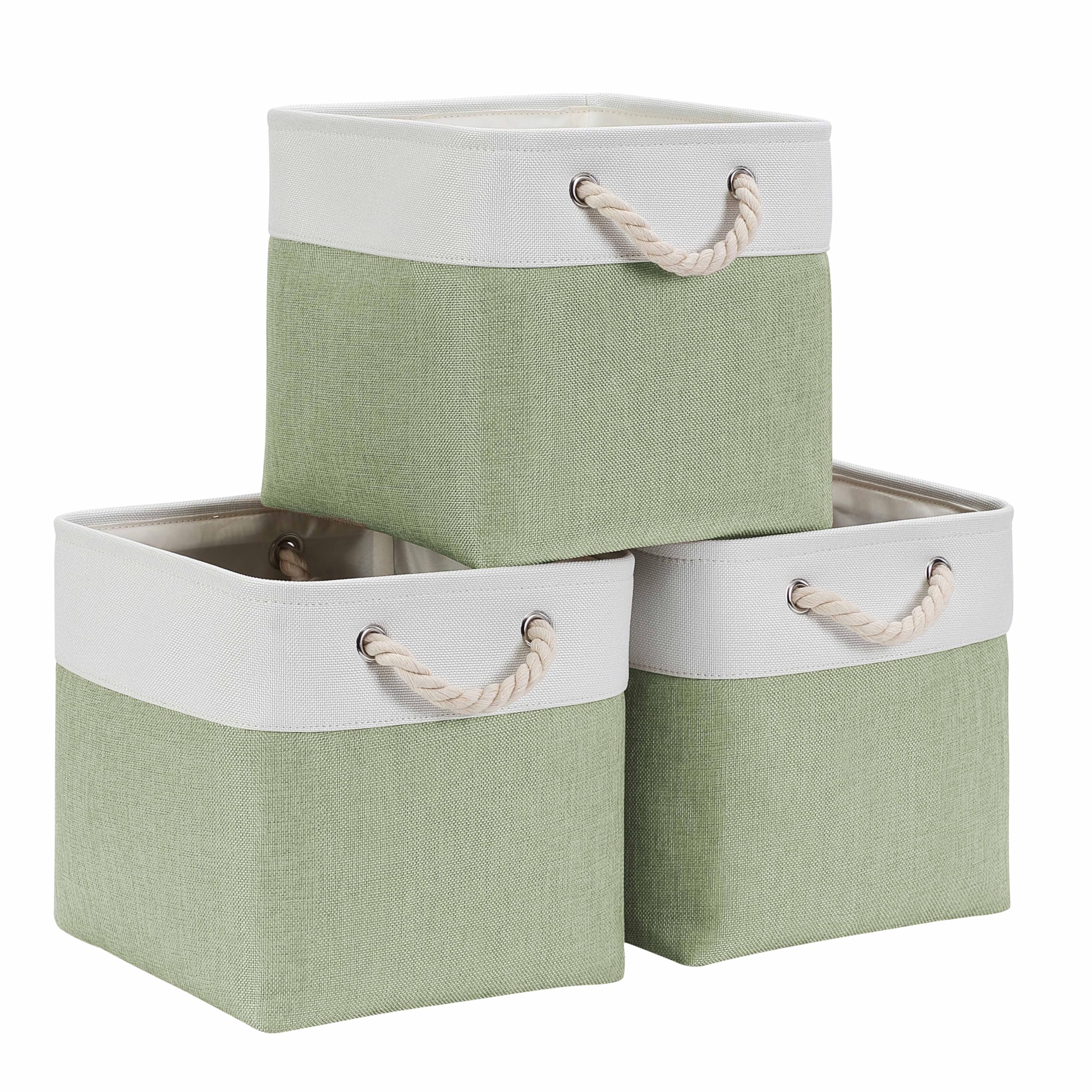 Mangata Cube Storage Boxes 33x33x33cm Fabric Storage Basket Collapsible Green White 3 Pack