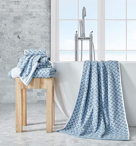 Miniatura 3 de Nautica - Toallas de baño, altamente absorbentes y suaves, decoración de baño elegante (Zane Chevron Blue, 6 piezas)