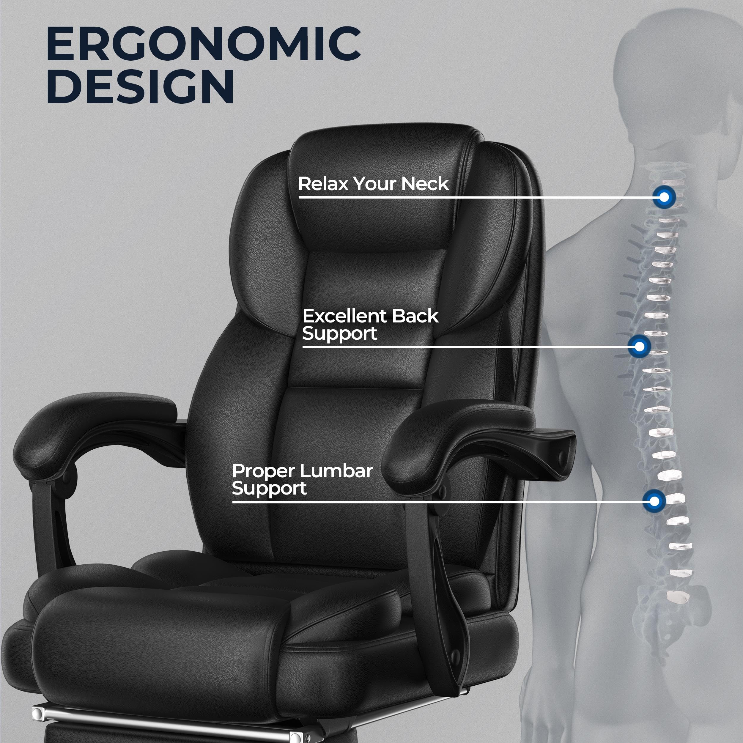 Yaheetech Silla Gaming Ergonómica con Reposapiés Silla de Oficina de Piel Sintética con Respaldo Alto y Reposabrazos Reclinables Acolchados Ruedas Giratorias Altura Ajustable Negro