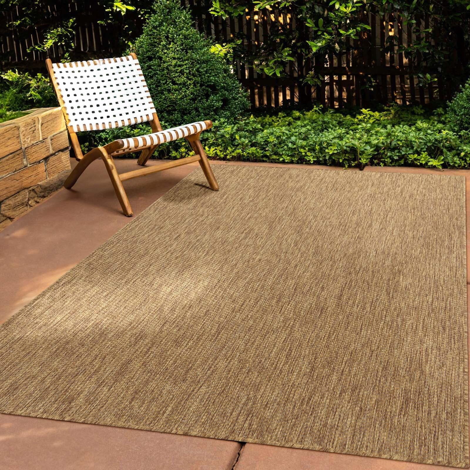 Taracarpet In & Outdoor Teppich Wetterfest Wohnzimmer Balkon Küchenteppich Terrassenteppich Flachgewebe Sisaloptik Meliert Einfarbig braun 080x150 cm