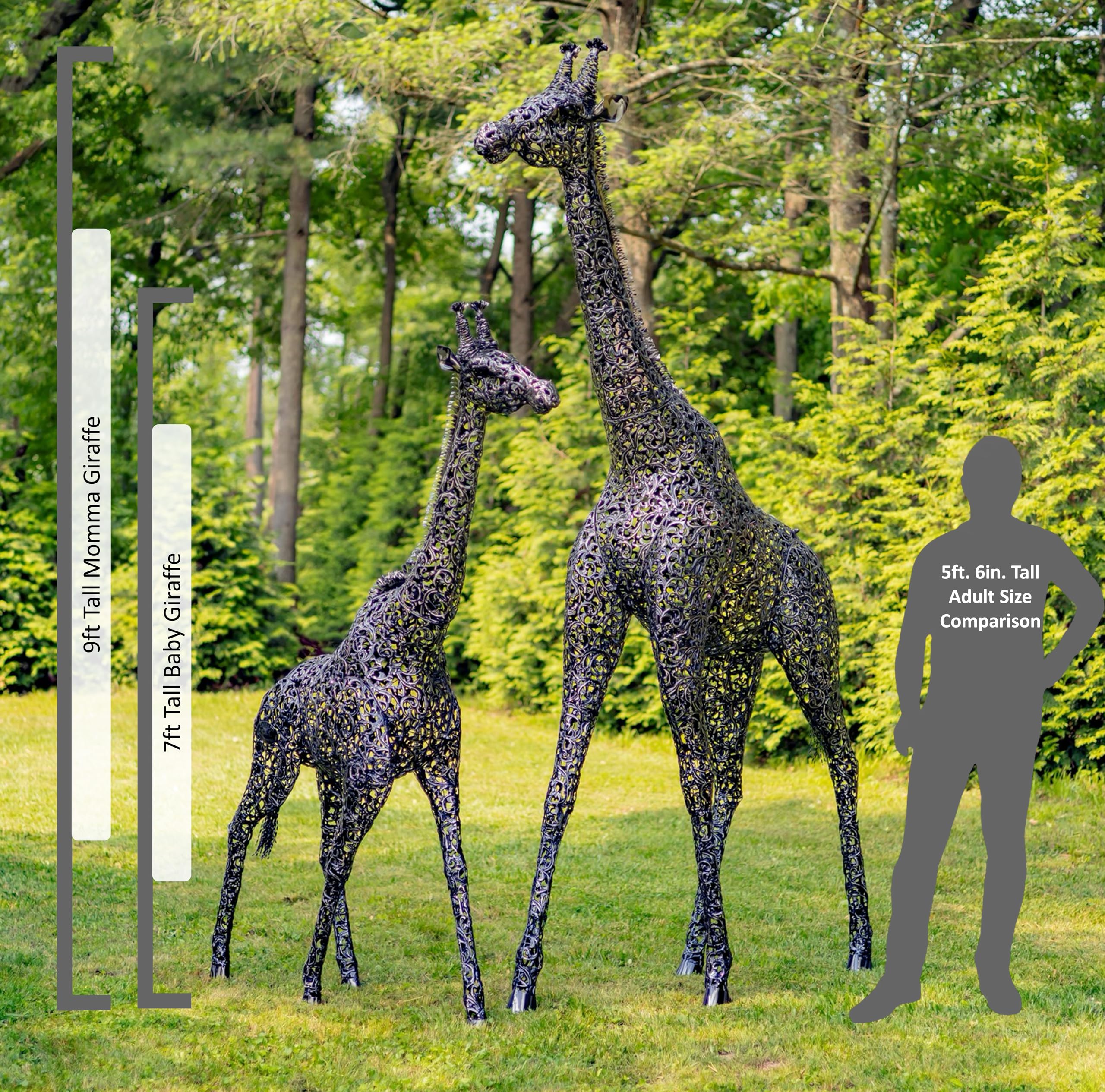 Zaer Ltd. 9 Ft Tall Mommy and 7 Ft Tall Baby Giraffe Iron Garden