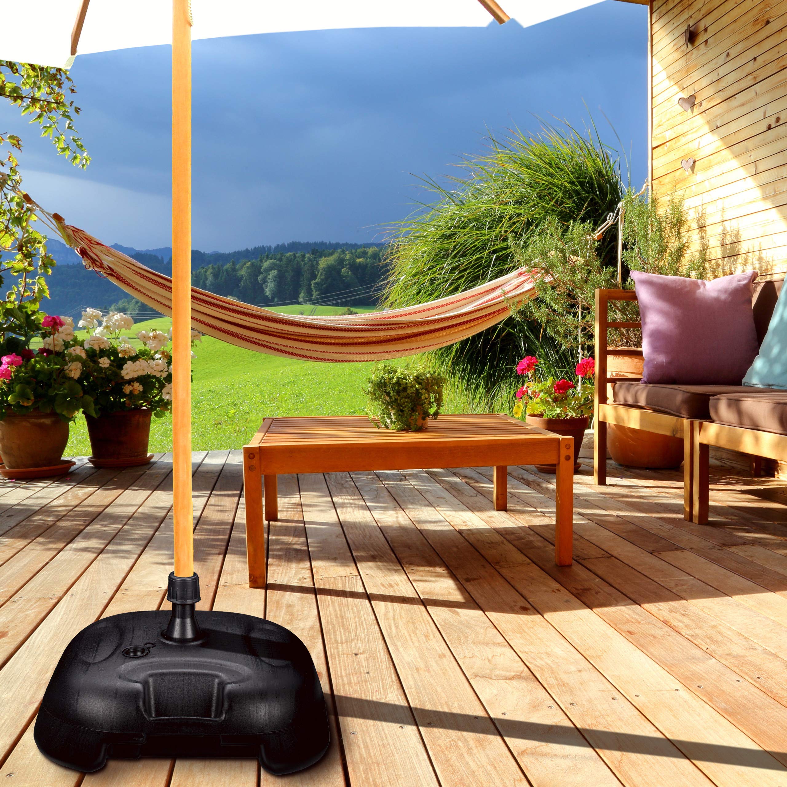 Relaxdays Support de Parasol Remplissage avec de l’Eau ou Sable, Taille Tube 25-32 mm, 44x42 cm, Pied en Plastique, Noir
