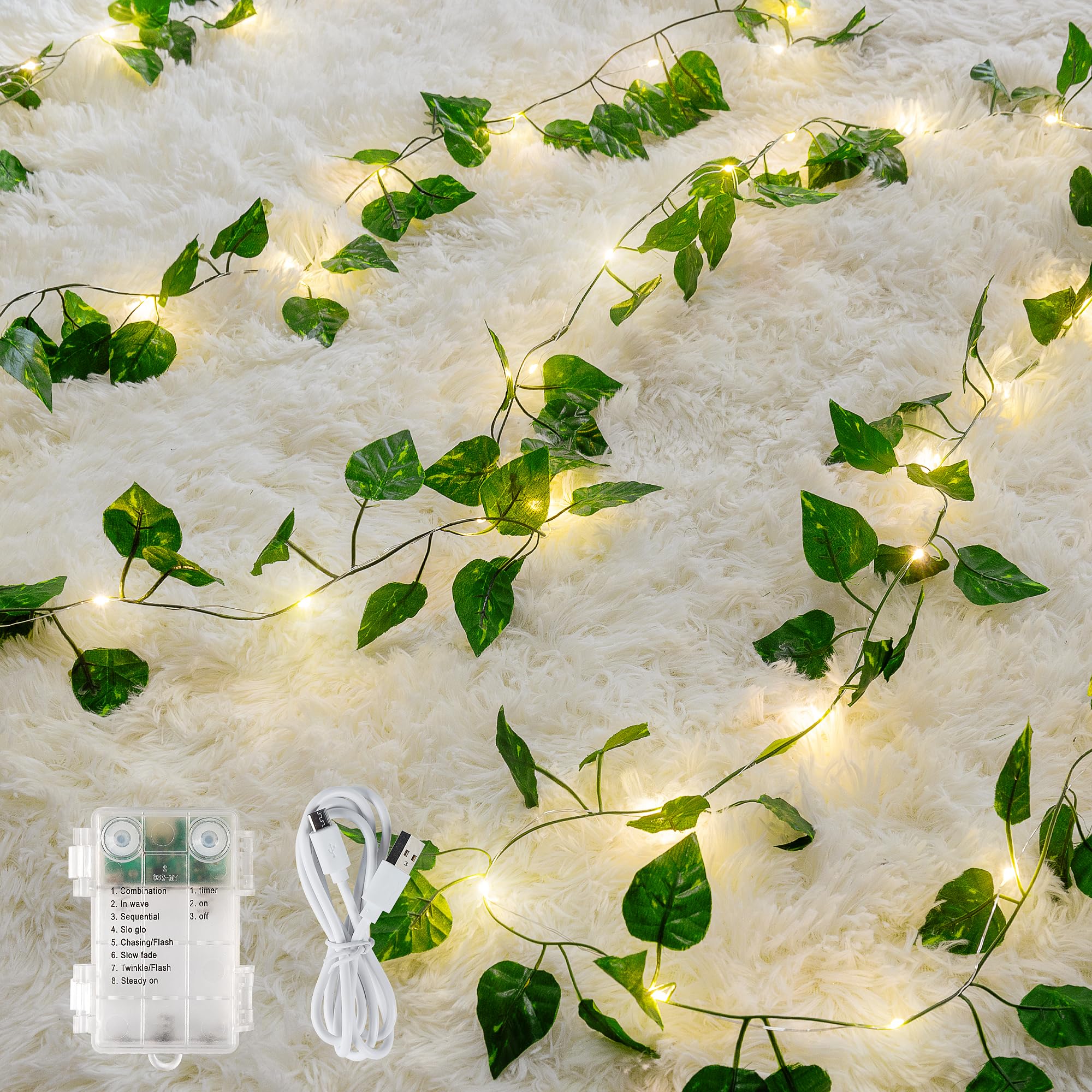 woohaha Vine with Fairy Lights,23ft 73LED Ivy String Light with Battery Operated,Leaf Light for Bedroom, Room, Wall, Garden, Party, Wedding Decor (