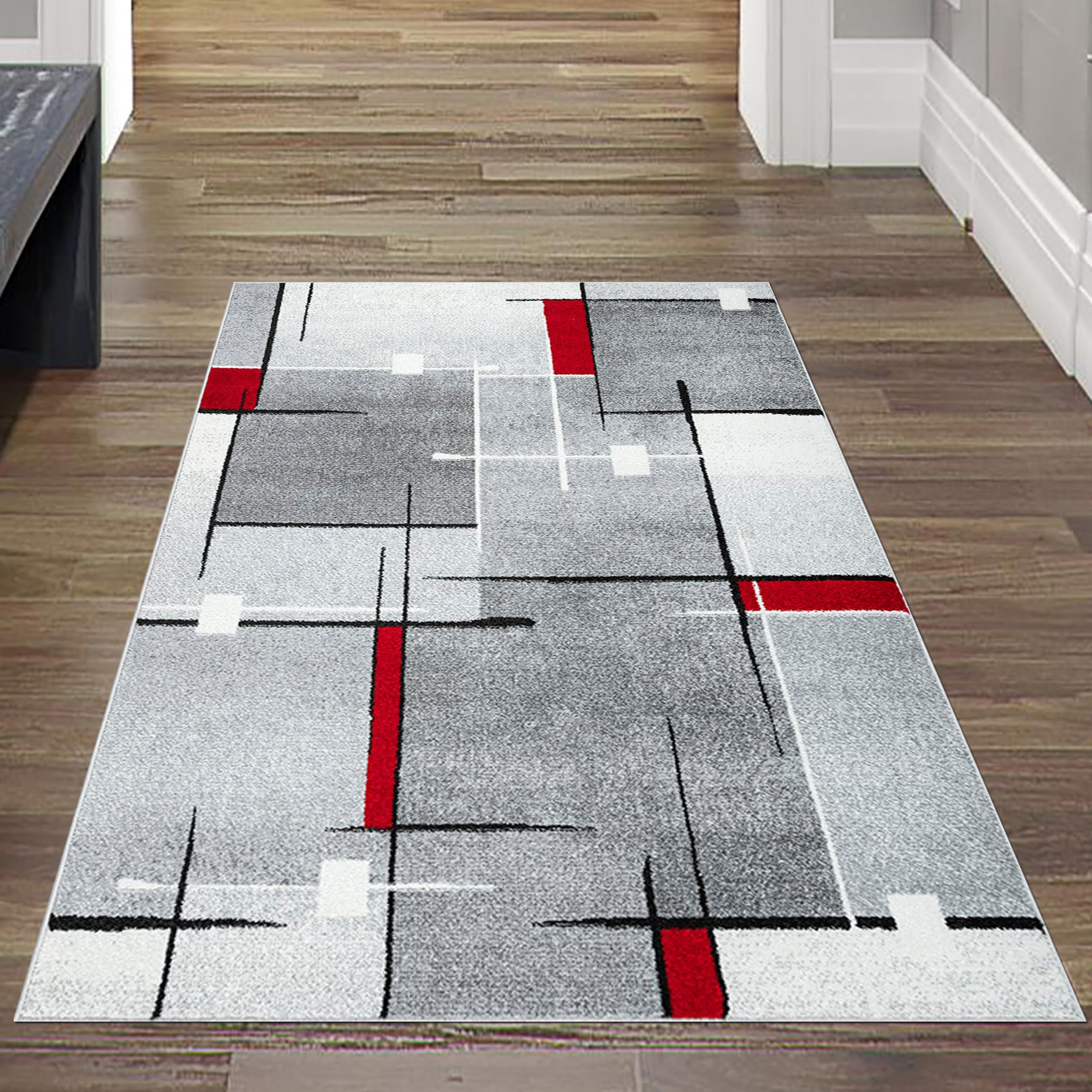 Teppich-Traum Tapis de Chambre d'amis Salon Facile d'entretien Motif à Rayures dans des Tons Rouges et Gris discrets 160 x 220 cm