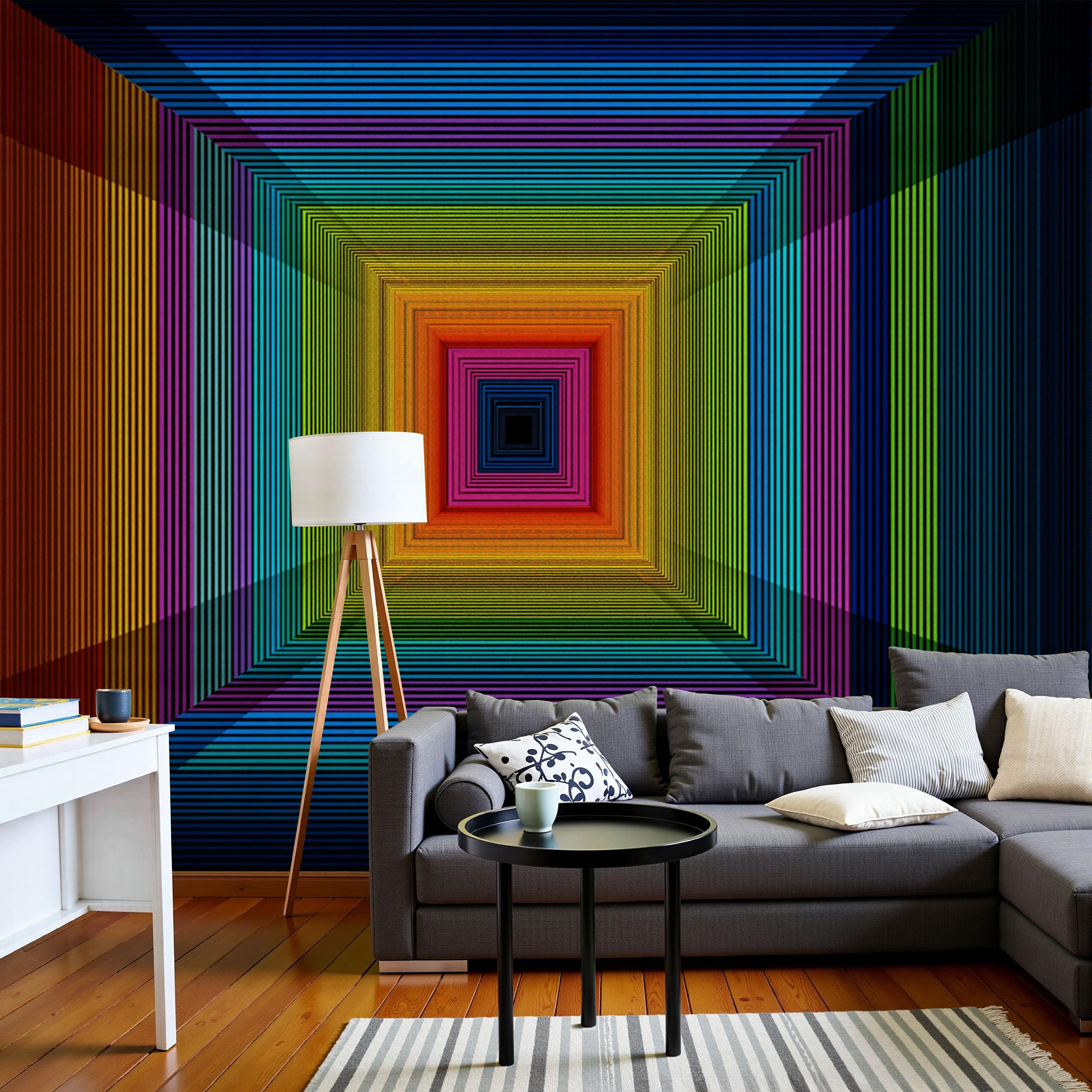 Papier Peint Tunnel Bleu-Vert Psychédélique 3D
