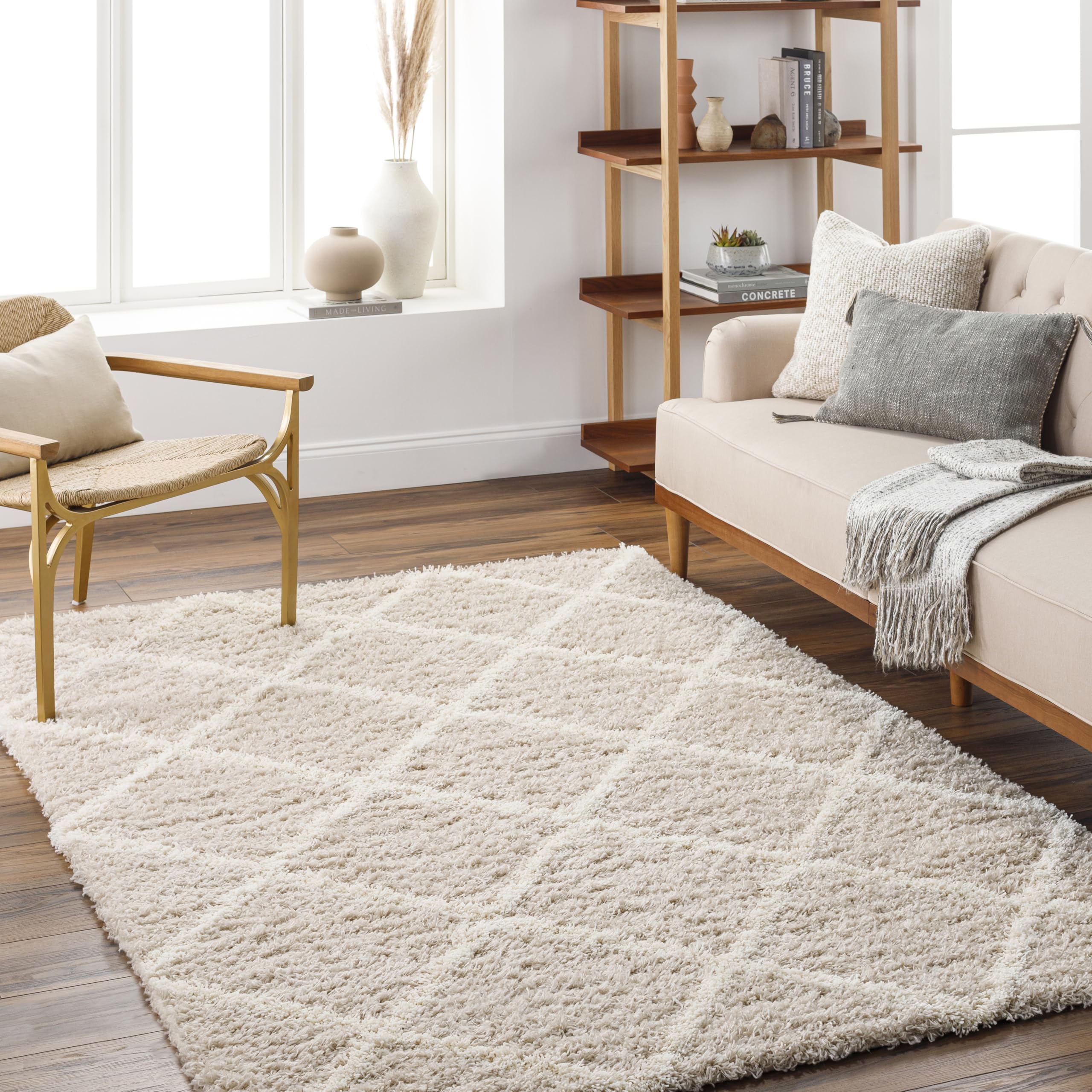 Livabliss JANE Shaggy Beige Area Rug - 160 x 220 cm - Brown - 100% Polypropylene
