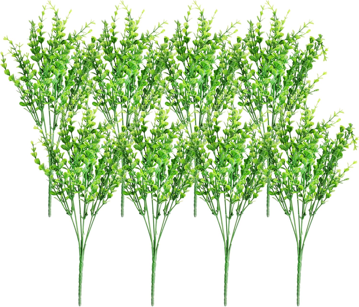 Weather Resistant Faux Green Boxwood Shrubs, 8-Pack