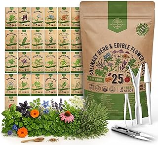 25 Culinary Herbs & Edible Flower Seed Variety Pack for Planting Indoor ...
