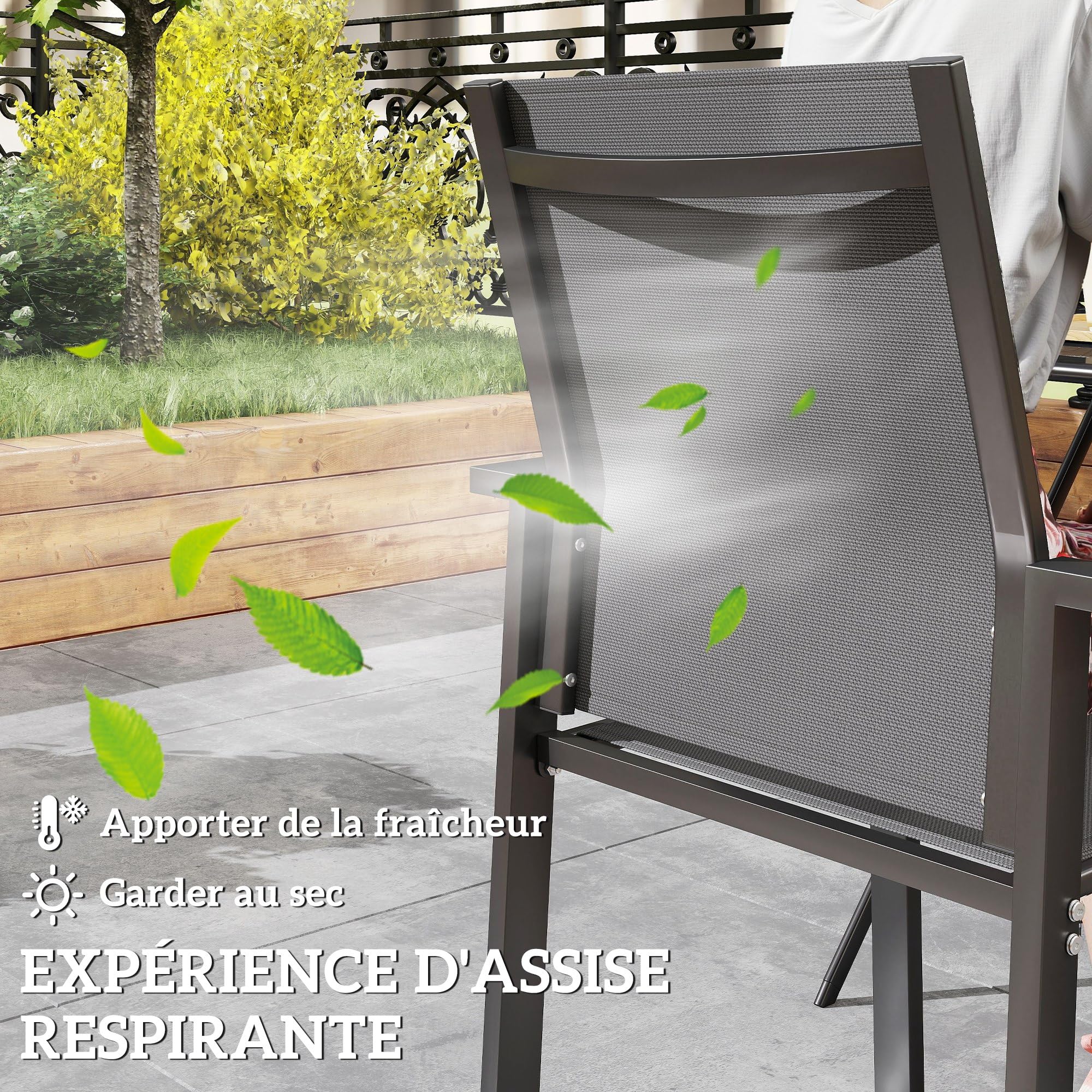 Outsunny Lot de 2 chaises de Jardin chaises empilables d'extérieur Respirant avec accoudoirs, en Aluminium et textilène pour Jardin, Piscine, terrasse, Gris foncé