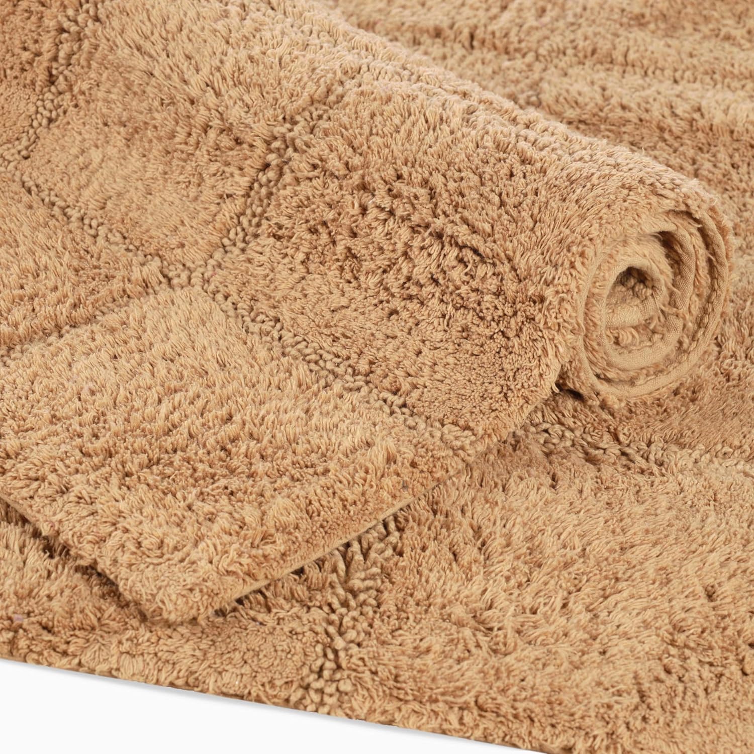Toast Checkered Cotton 2-Piece Non-Slip Bath Rug Set