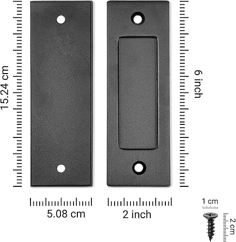 Miniatura 7 de Eco-Fused 2 tiradores de dedo para puerta corrediza de granero (negro) con tornillos autorroscantes, mango inferior plano de acero sólido de 6