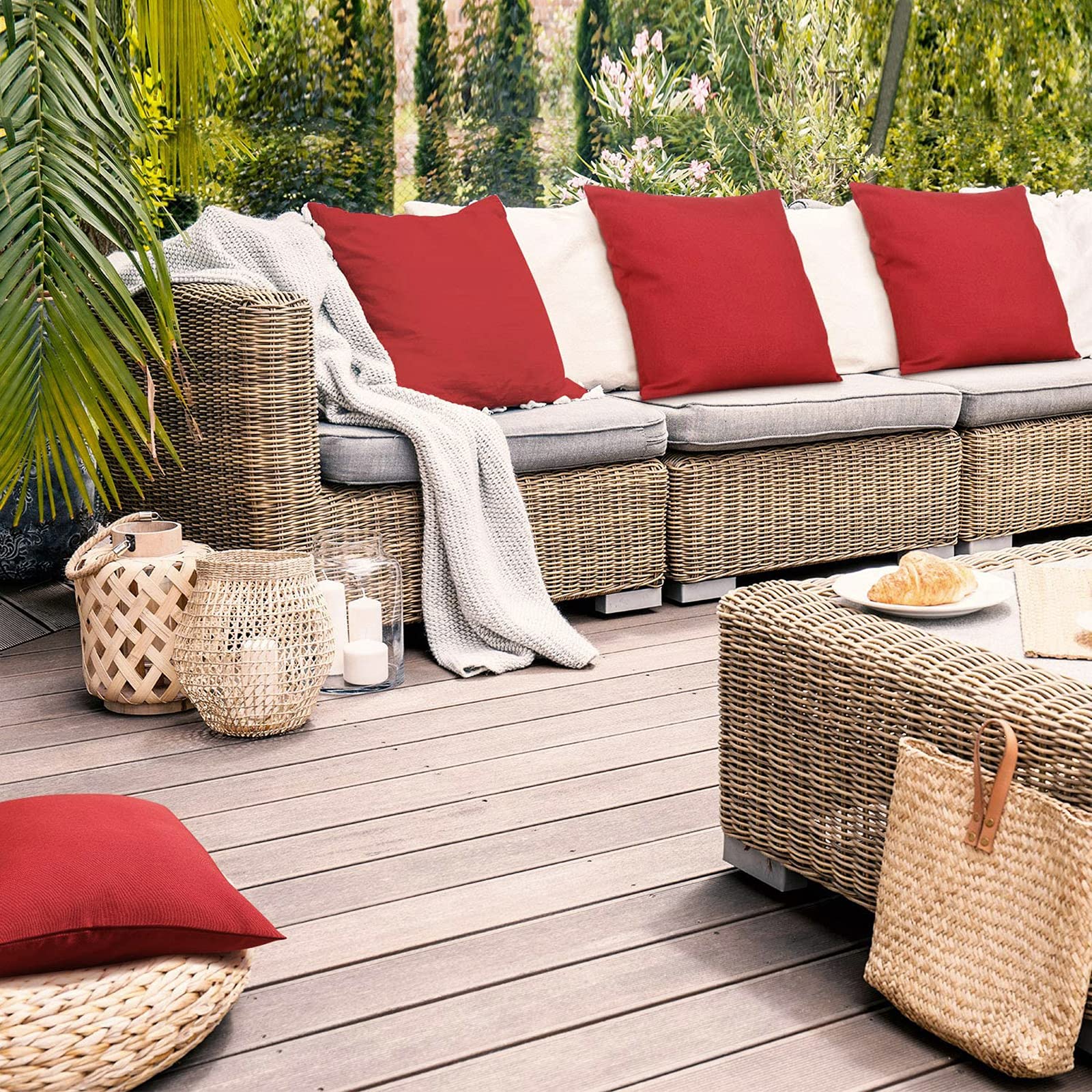 DFXSZ Set 2 Federe Per Cuscini 45x45 Cm - Motivo Floreale Blu E Rosso Con Cerniera Nascosta, Impermeabile, In Lino Per Esterni, Patio E Giardino