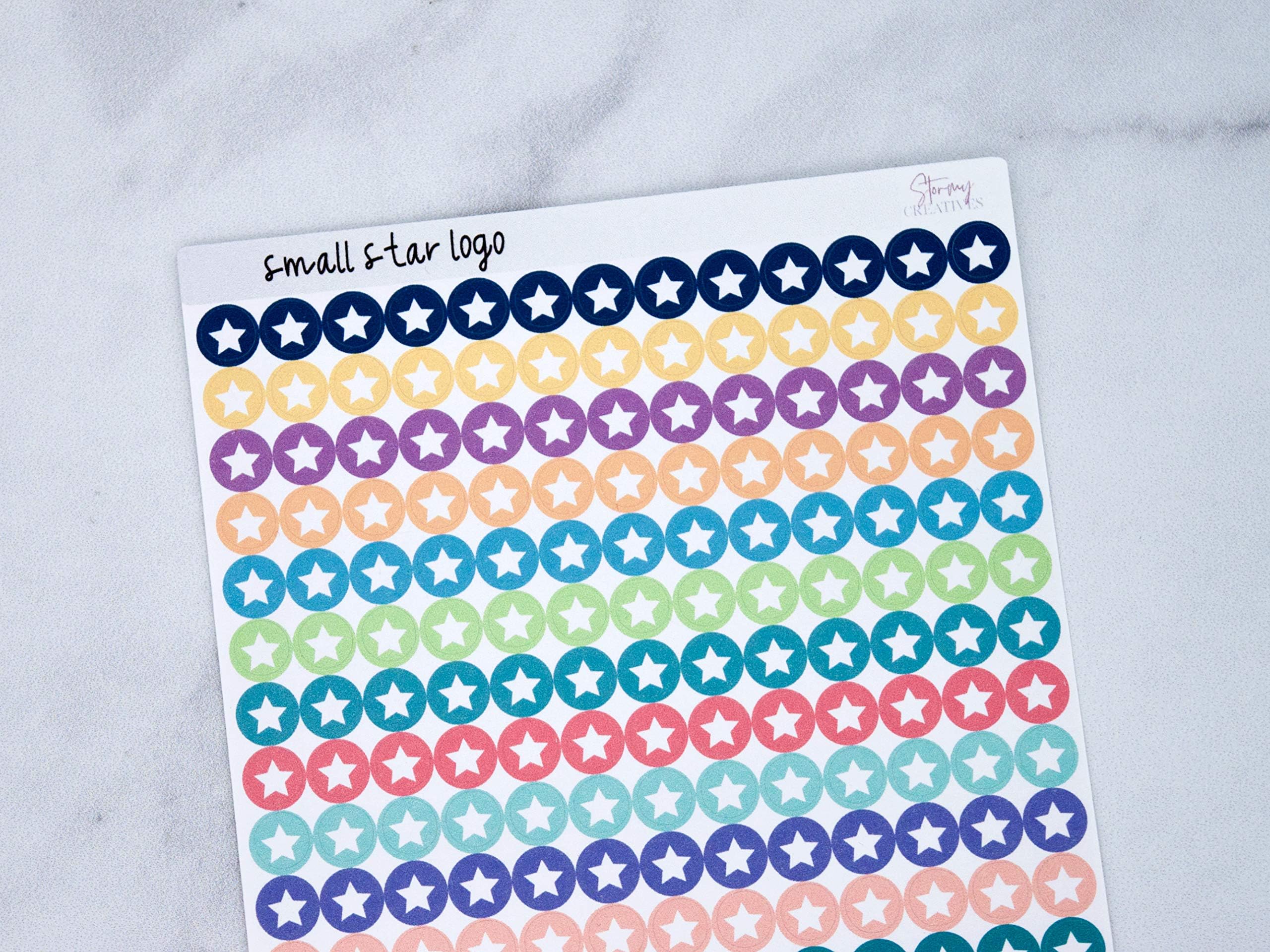 Small Star Icon Decorative Planning Stickers, 2 sheets, 468 Stickers, 0.3" diameter, Multicolor, Personal Planner