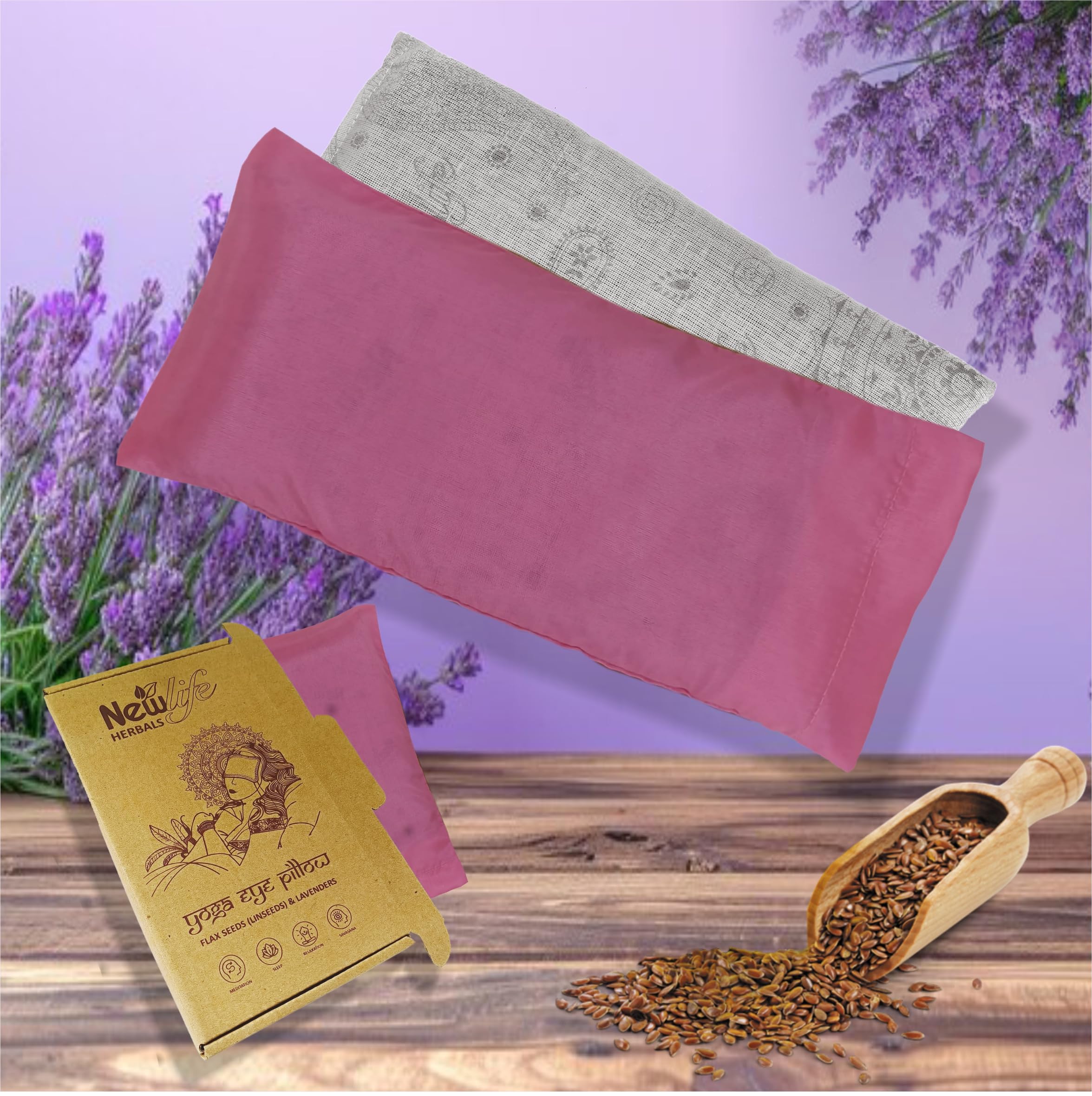 Yoga Eye Pillow Eye Bags Pink Colour Silk Outer Cover Inner Filler with Lavender + Flex Seeds (Pink (Filler = Flex Seeds + Lavender))