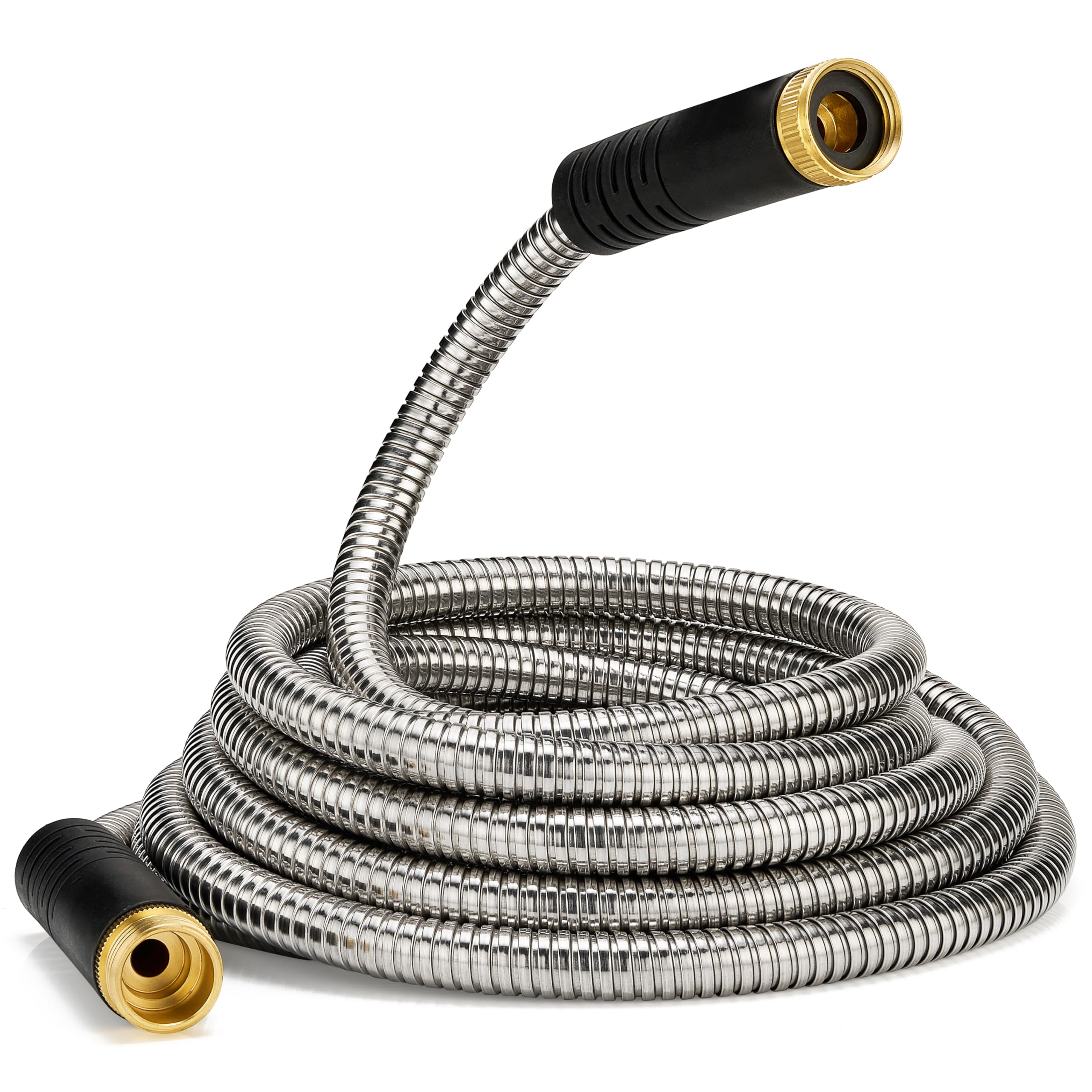 Meiweistar Silver 10 Ft Metal Garden Hose, Stainless Steel Garden Hose With 3/4" Brass Fittings, Kink Free Flexible Outdoor Water Garden Hoses