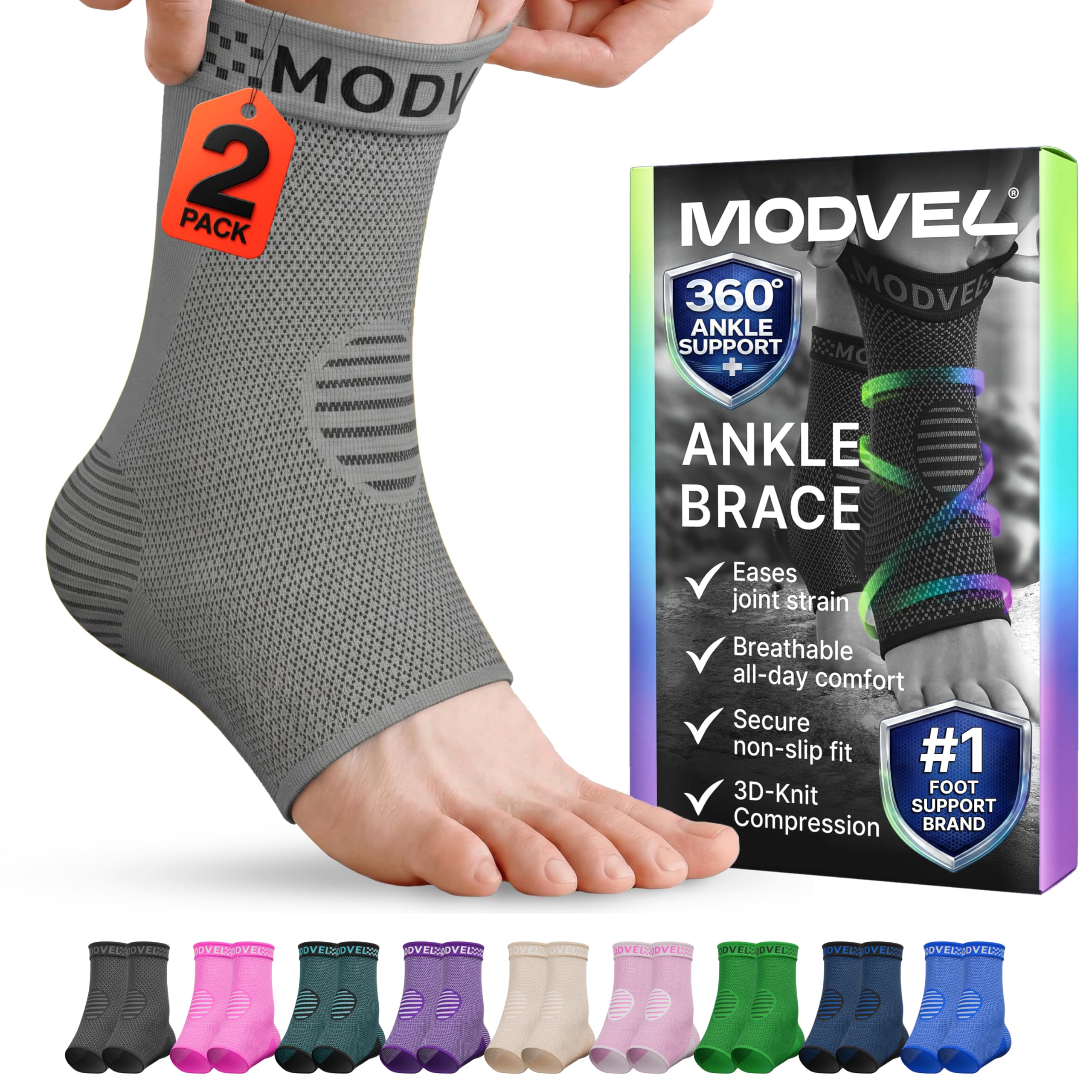 Modvel Foot & Ankle Brace Socks for Sprained Ankle Compression Sleeve - Plantar Fasciitis Relief Brace, Foot Support for pain Women & Men - Tendonitis