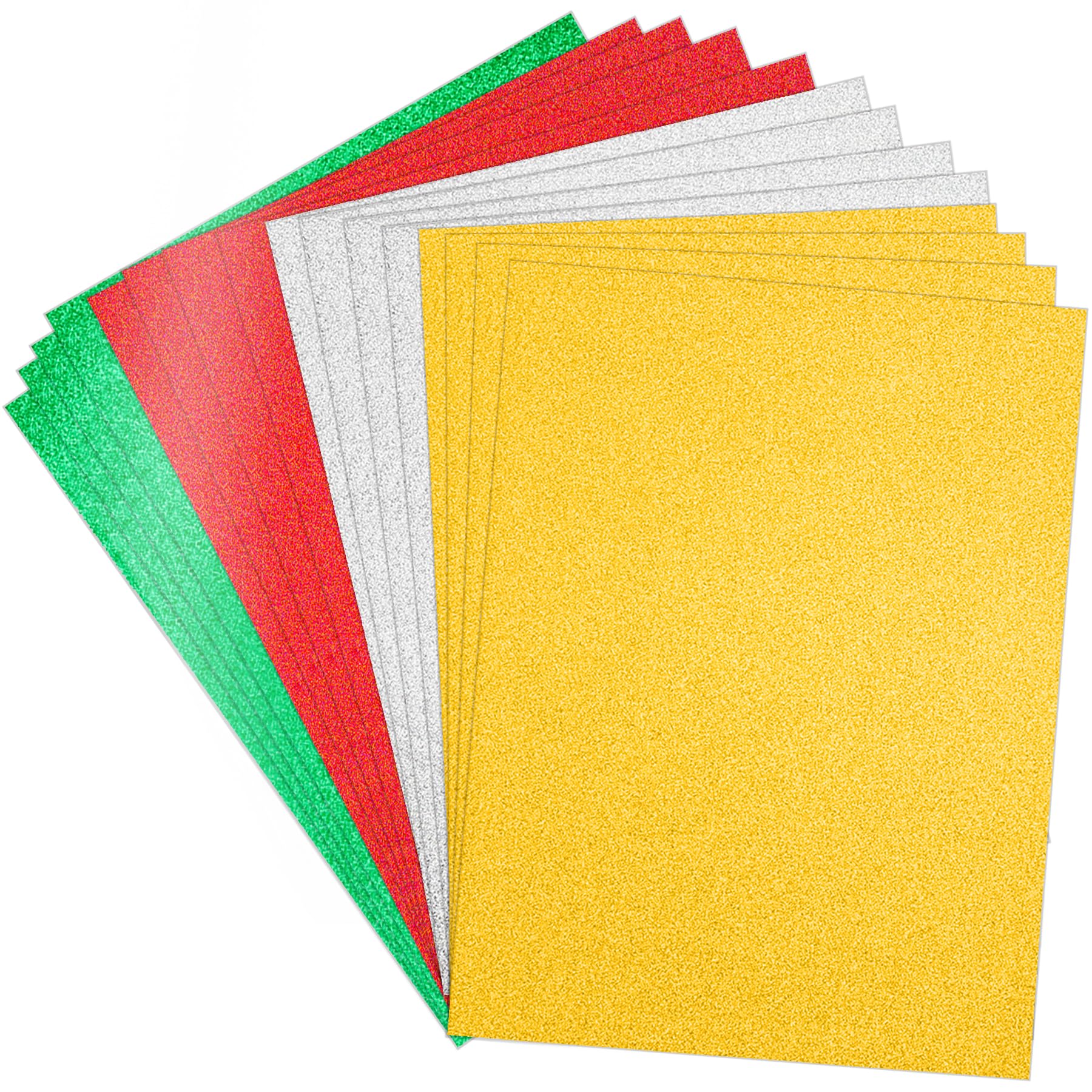 Christmas Glitter A4 Card - 60 Sheets 4 Colors No-Shed Sparkly Glitter Paper for Cricut, Crafts and DIY Projects (Christmas Glitter)