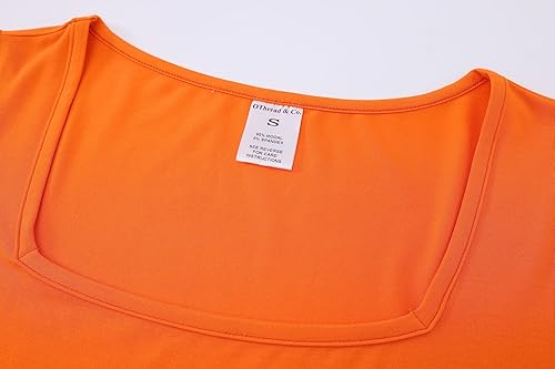 Miniatura 5 de OThread & Co. Camiseta de manga corta para mujer, cómoda, cuello cuadrado, capa elástica básica