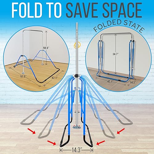 Miniatura 2 de SereneLifeHome Barra de gimnasia para niños, altura ajustable, plegable, expandible, horizontal, equipo de entrenamiento de gimnasia para el hogar,