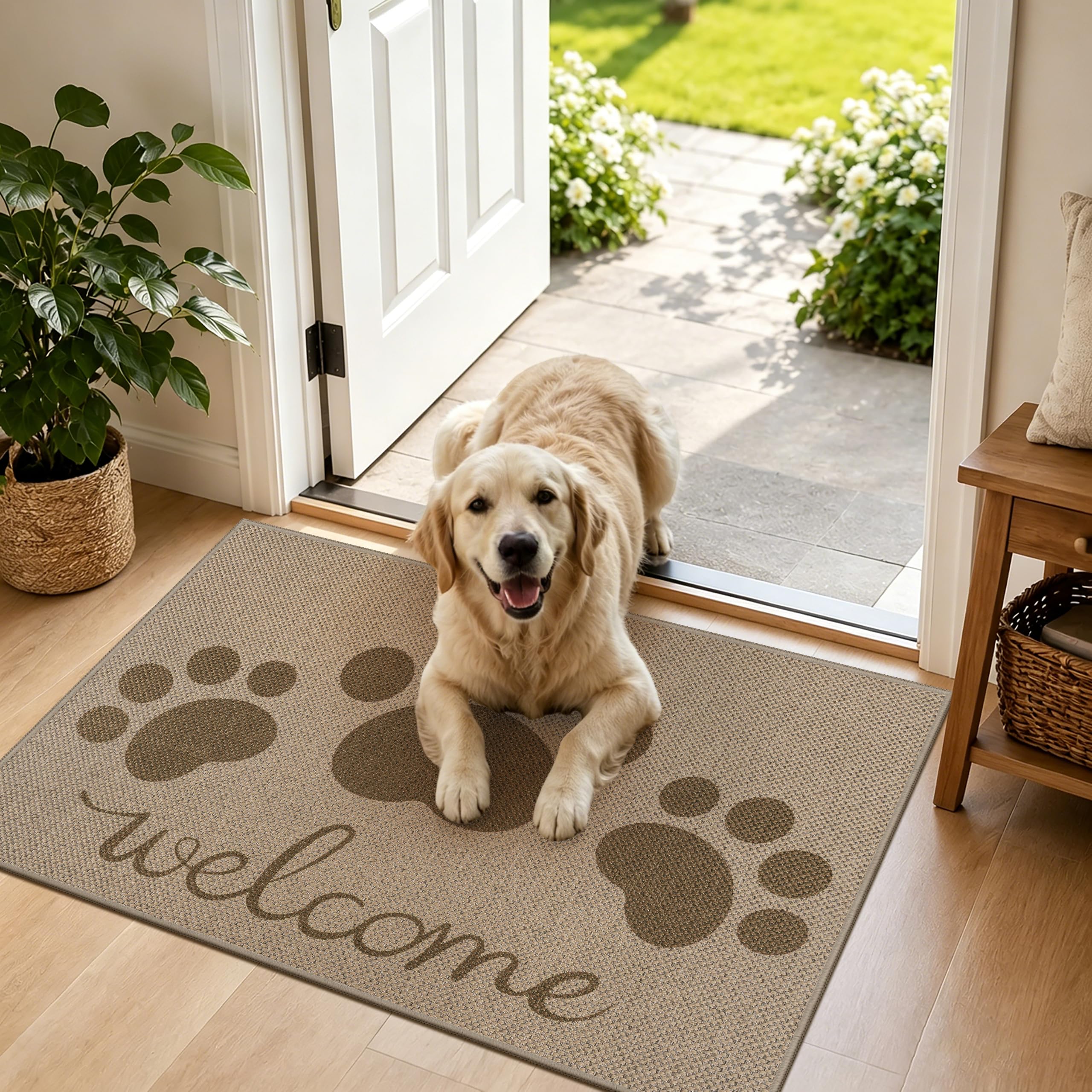 Capslpad Fußmatte außen und Innen 60 x 90 cm, Waschbar rutschfeste Schmutzfangmatte, Absorbierend Dünne Türmatte, Fussmatte Aussen für Hund, Eingang, Eingangsbereich, Balkon, Braun