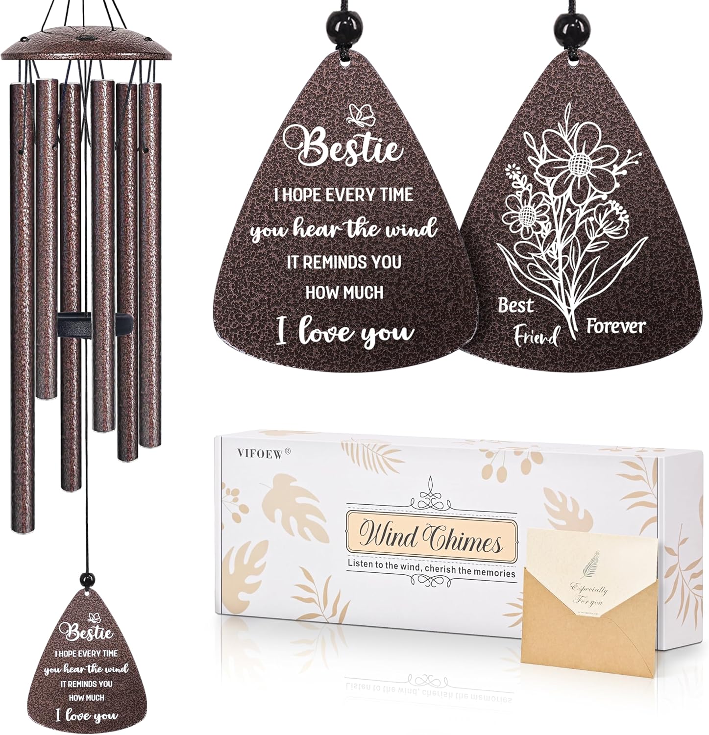 Best Friend Birthday Gifts for Women, 32" Bronze Wind Chimes Gift for Bestie, Friendship Gift for Birthday Christmas, Unique Bestie Gifts Ideas for Women Female Bestfriend BFF, Home Decor