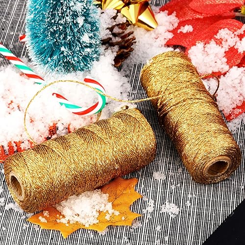 Miniatura 6 de Pangda 2 Rollos 200 Metros Cordel de Navidad Metálico para Panaderos, Cordel Decorativo para Envolver Regalos, Cordel para Manualidades, Cordel de