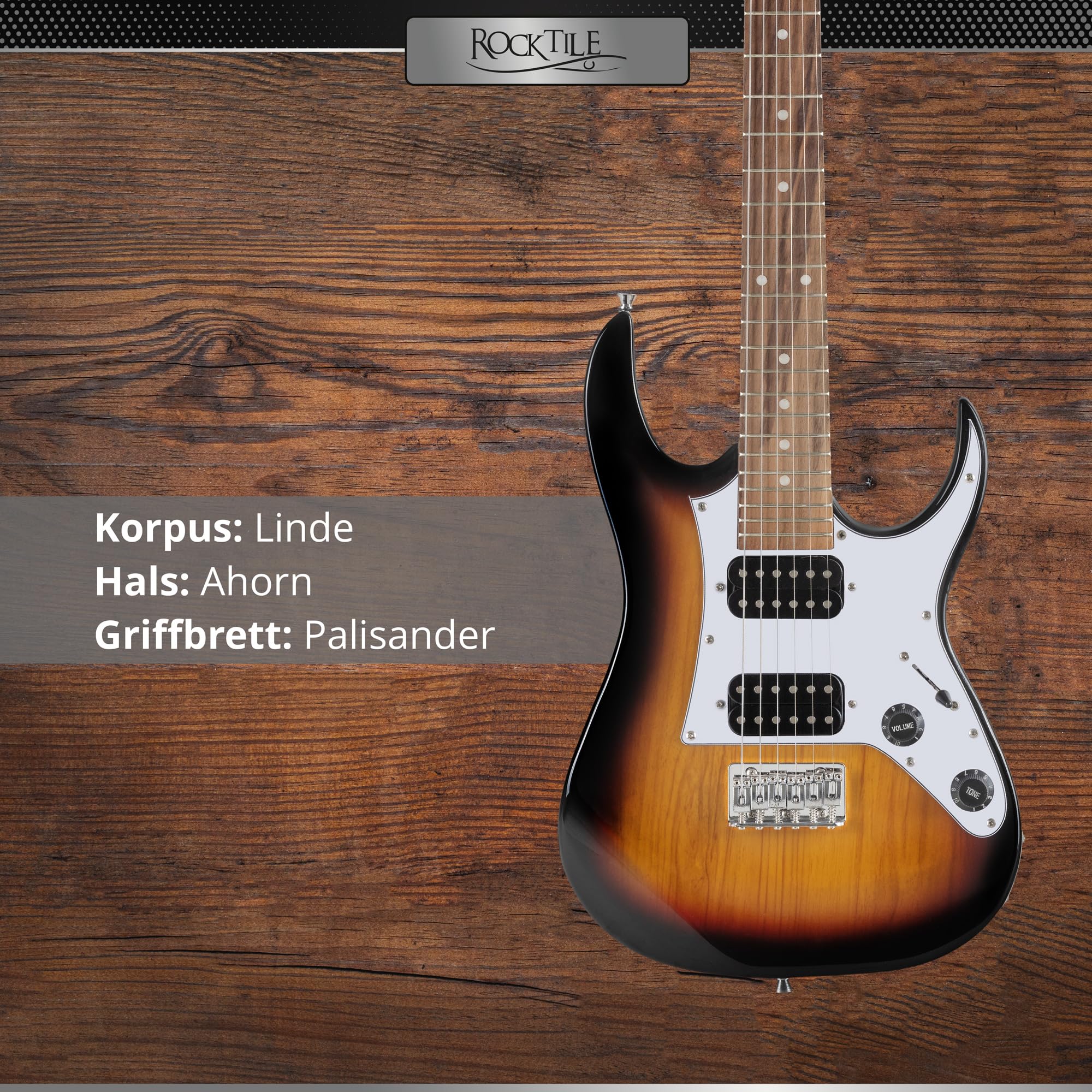 Rocktile Youngster YS-1SB 3/4 E-Gitarre Sunburst, Allgemein, Modell: YS-1SB | Geeignet von ca. 6 bis 12 Jahren, Gewicht: 2, 4 kg, Anzahl Saiten: 6, Orientierung: Rechtshänder, Inklusive Gitarrenkabel