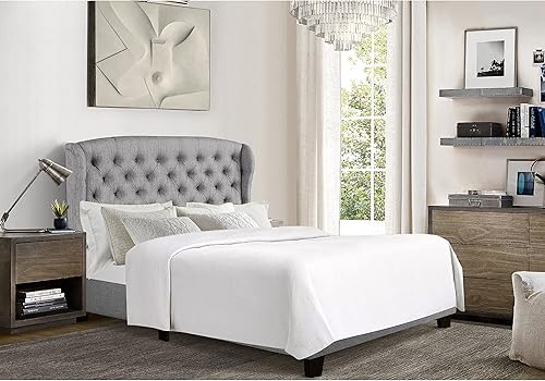 Miniatura 9 de Rosevera Issac - Cama con cabecera ajustable de diseño distintivo y marco de cama acolchado con botones, tamaño King, gris clásico Gris