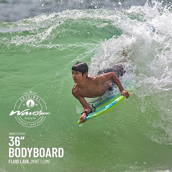 Wavestorm 36in Bodyboard | Graphic top Deck with high Density Slick Bottom | for Kids and Adults | Foam Construction with Accessories | Includes Basic Leash