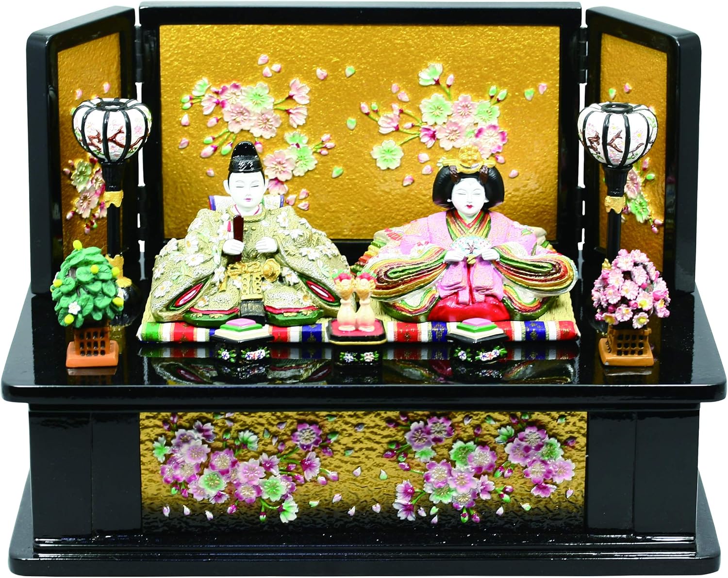 雛人形 ミニ ひな人形 若葉中雛 高床飾り台 黒 オブジェ 置物 美術品 雛祭 ひなまつり お雛様 お内裏様 三人官女 桃の節句 梅 季節春 賜物