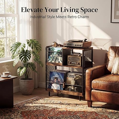 Miniatura 3 de KirKical; Soporte para tocadiscos de 3 niveles con almacenamiento de vinilo con capacidad para hasta 250 álbumes, armario de mesa de exhibición