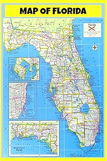 Map of Florida Style E 18x24 - Laminated Wall Map Poster Print Perfect for Classrooms and Homes - Vivid Imagery with Bright Colors