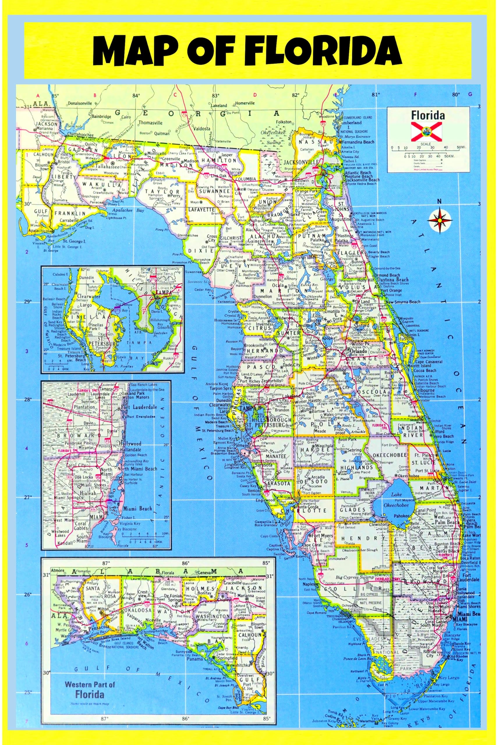 map-of-florida-style-e-18x24-laminated-wall-map-poster-desertcart-india for Free Printable Map Of Florida With Cities Map Of Florida Style E 18x24 Laminated Wall Map Poster | Desertcart INDIA for Free Printable Map Of Florida With Cities