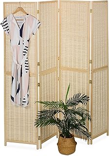 Relaxdays Paravent, 4-teilig, Faltbarer Raumtrenner, HxB: 180x182 cm, Bambus & Holz, Wohnzimmer, Trennwand innen, Natur
