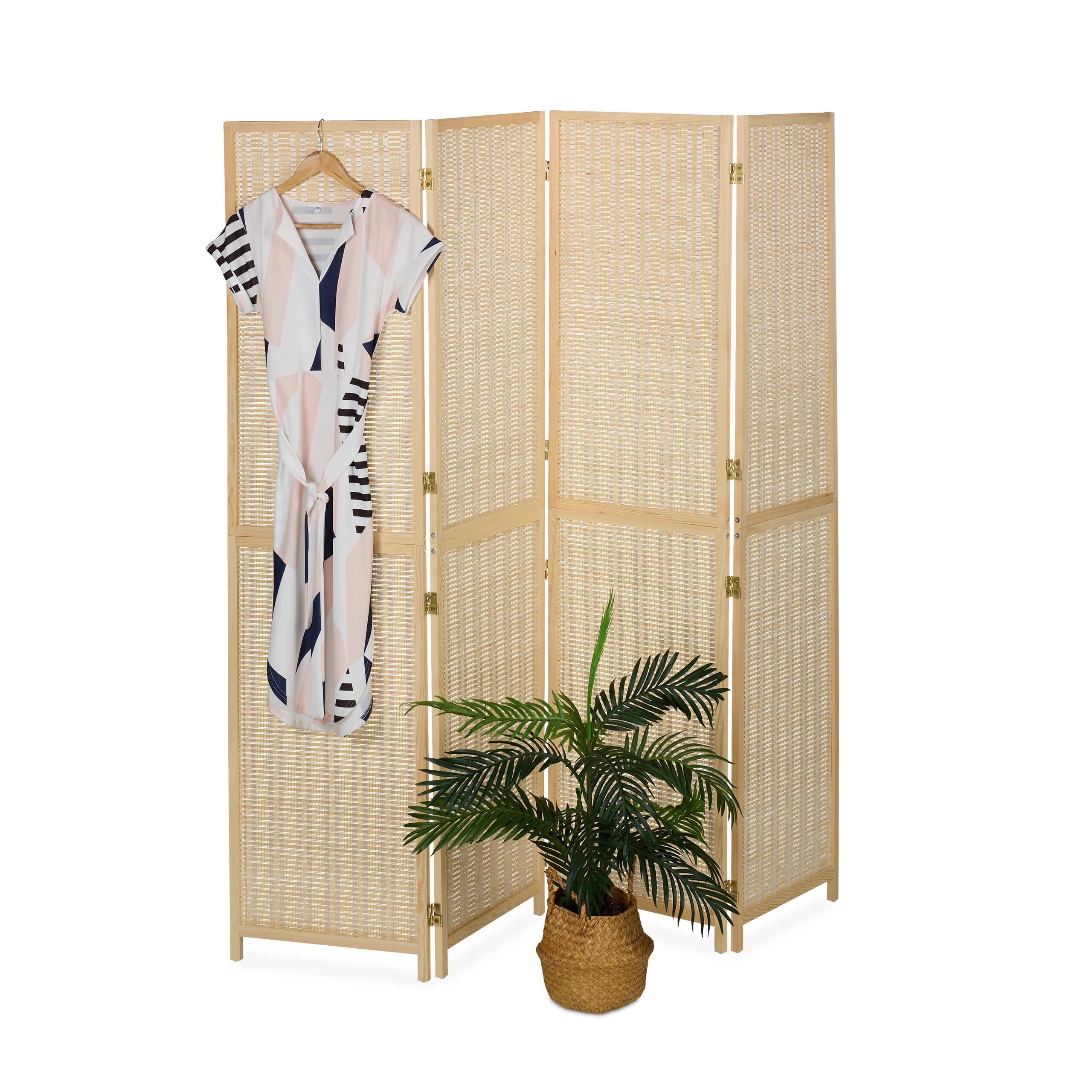 Relaxdays Biombo Bambú, Separador Ambientes 4 Paneles, Paraván Plegable, 180x182 cm, Madera, Salón e Interiores, Natural