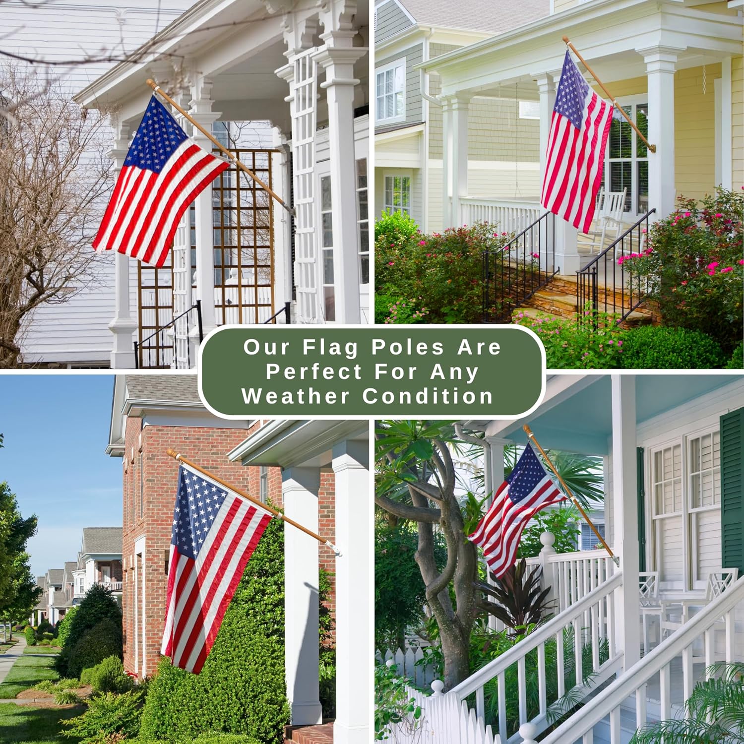 56" Wooden Flag Pole for House Pack of 4 Improved Design Tangle Free Adjustable Rotating Rings Heavy Duty Flag Poles for Outside Fit Most Flag Sizes