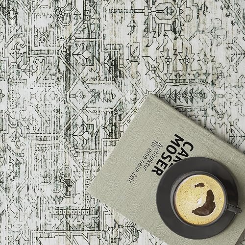 Miniatura 7 de TECHMILLY Alfombra vintage de estilo bohemio para entrada, alfombra lavable de 2 x 3 pies, tapete antideslizante para puerta delantera, tapete