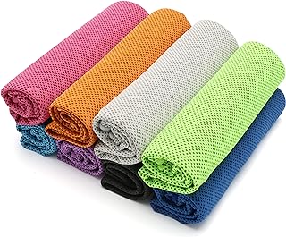 SMALLElectric 8 Packs 40"x 12" Microfiber Multicolor Solid Cooling Towel (Temperature Regulating) for Yoga, Sport, Gym, Workout, Fitness, Running