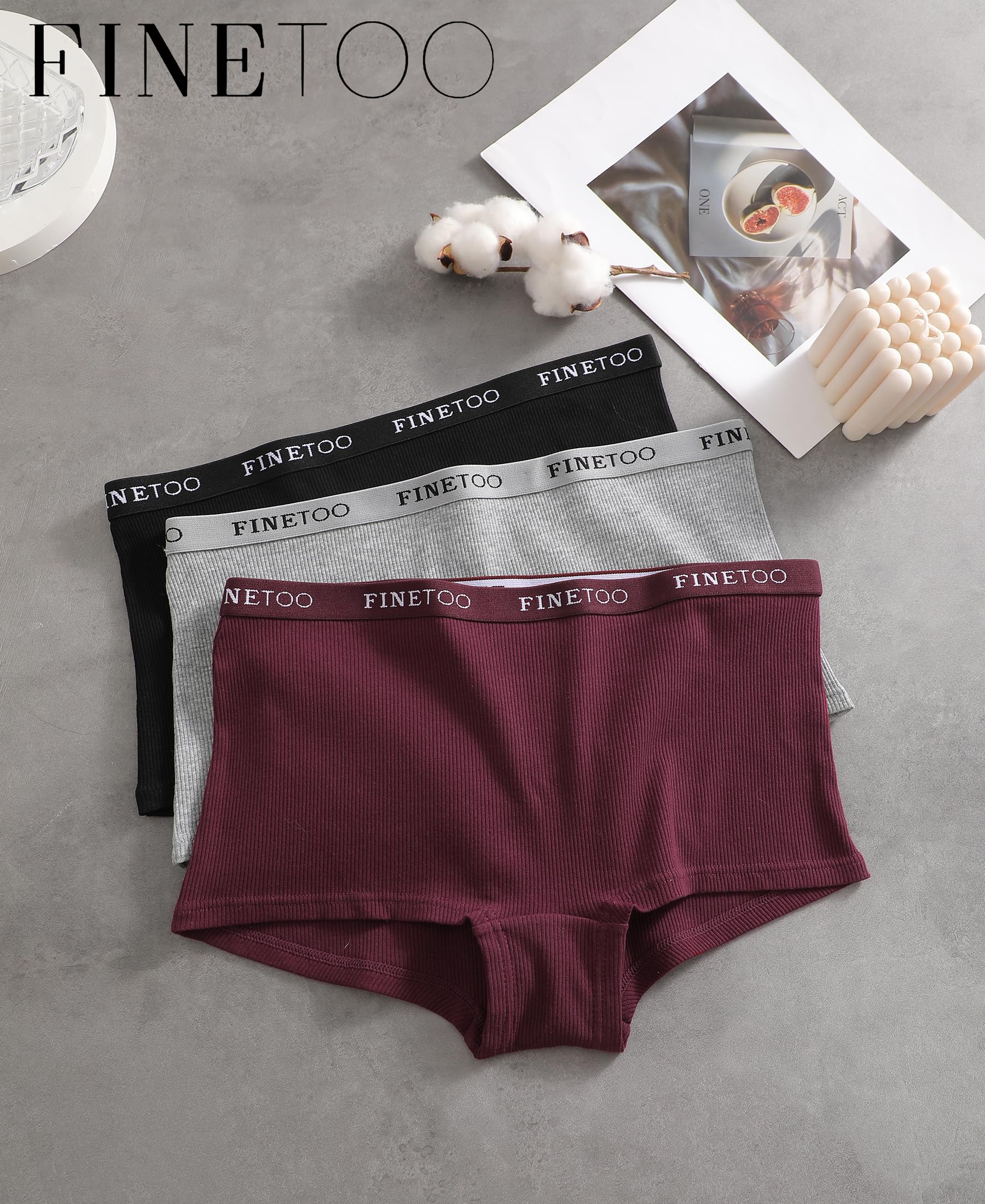 FINETOO Bokserki damskie, bawełna, bielizna damska, hipsterskie, miękkie majtki, 3 sztuki, S-XL, S
