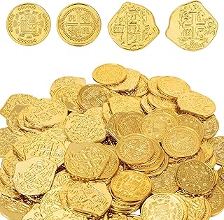 Gold Coins - Plastic Pirate Coins, 320 Pcs - Perfect for Pirate Parties (4 Patterns)